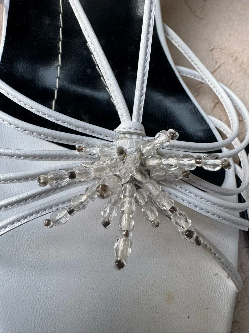 kate spade White Strappy Slingback Heels with Crystal Accent